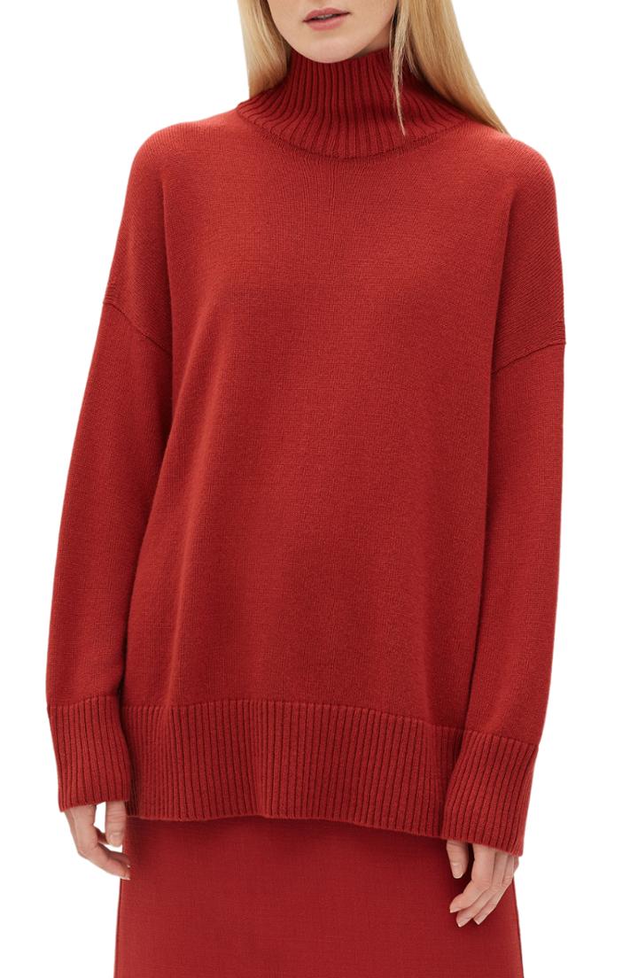 Women's Lafayette 148 New York Relaxed Cashmere Turtleneck Sweater, Size - Orange