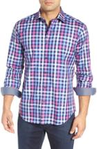 Men's Bugatchi Shaped Fit Herringbone Check Sport Shirt