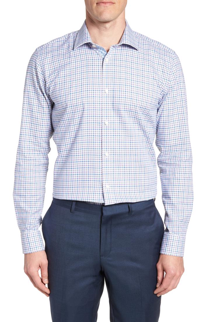 Men's Ted Baker London Welsh Trim Fit Check Dress Shirt 32/33 - Purple