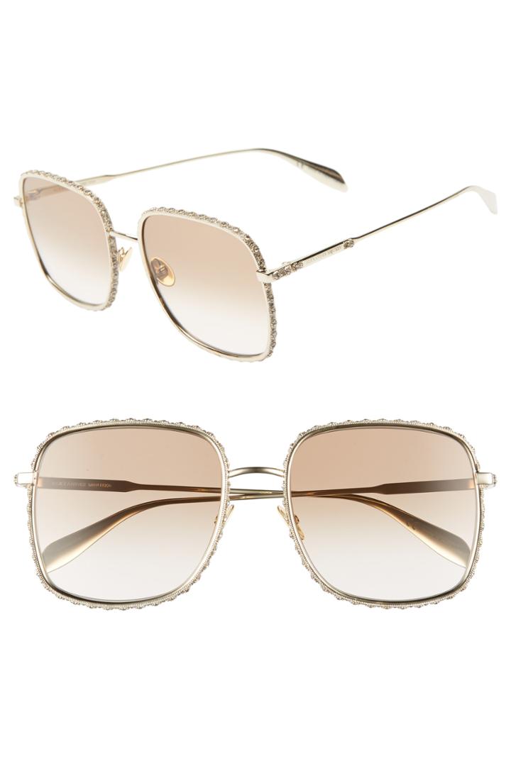Women's Alexander Mcqueen 57mm Gradient Square Sunglasses - Gold/ Brown Gradient