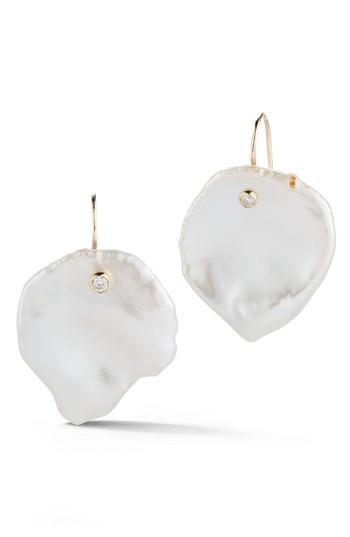 Women's Mizuki Flat Pearl & Diamond Drop Earrings