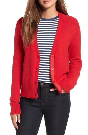 Women's 1901 Preppy V-neck Cardigan, Size - Red