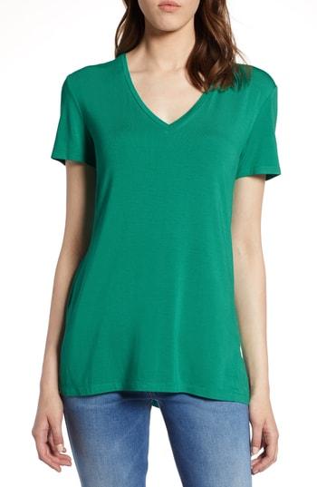 Petite Women's Halogen V-neck Tunic Tee, Size P - Green