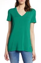 Petite Women's Halogen V-neck Tunic Tee, Size P - Green