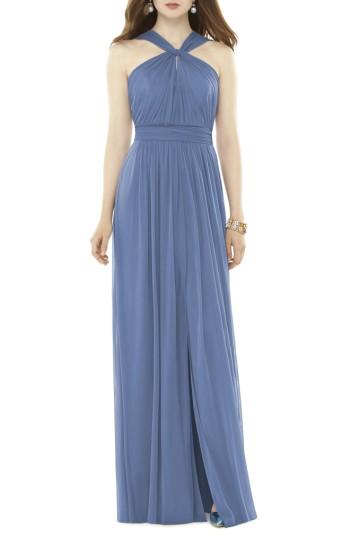 Women's Alfred Sung Twist Neck Chiffon Knit Gown