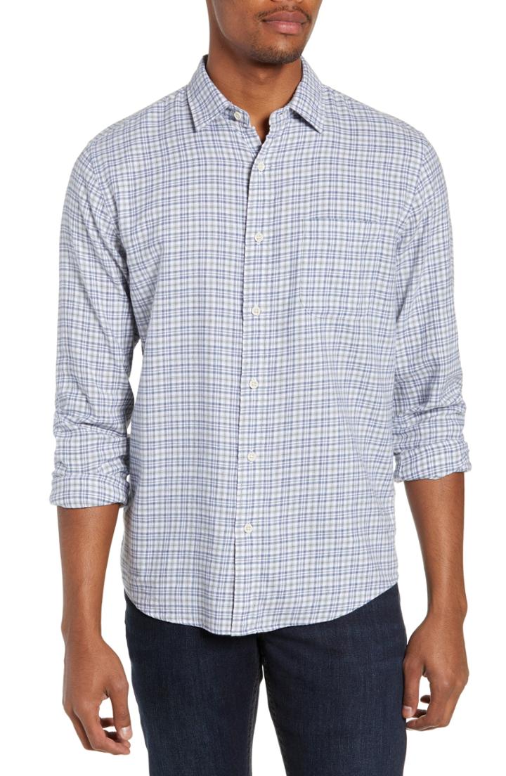 Men's Faherty Ventura Regular Fit Plaid Sport Shirt - Grey