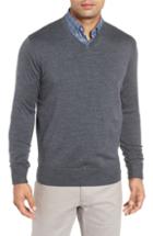 Men's Peter Millar Wool & Silk V-neck Sweater, Size - Grey