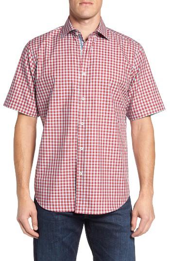 Men's Bugatchi Classic Fit Gingham Short Sleeve Sport Shirt - Red