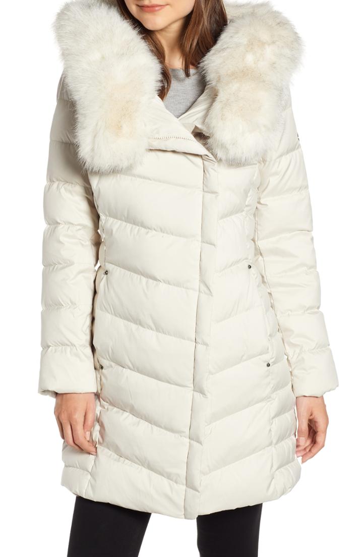 Women's Bernardo Oversized Faux Fur Hood Puffer Coat - Ivory