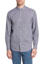 Men's Theory Murrary Trim Fit Check Linen & Cotton Sport Shirt - Blue