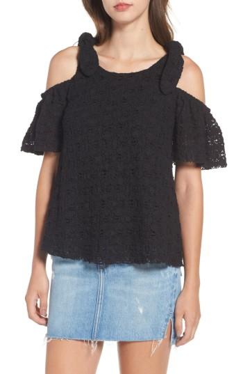 Women's Moon River Textured Knit Tie Cold Shoulder Top