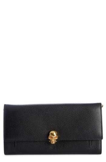 Women's Alexander Mcqueen Skull Leather Wallet On A Chain - Black
