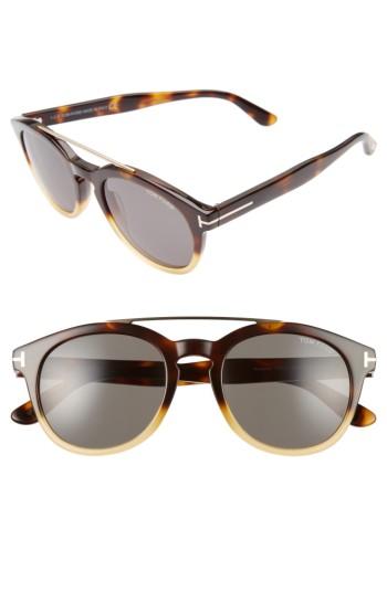 Women's Tom Ford Newman 53mm Round Sunglasses - Honey/ Rose Gold/ Green