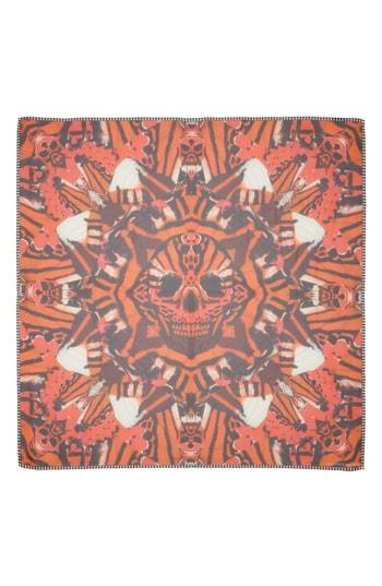 Women's Alexander Mcqueen Skull & Tiger Moth Print Silk Chiffon Scarf, Size - Orange