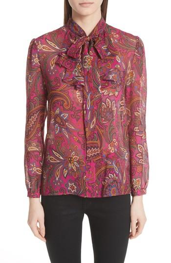 Women's Etro Paisley Tie Neck Silk Blouse Us / 38 It - Pink