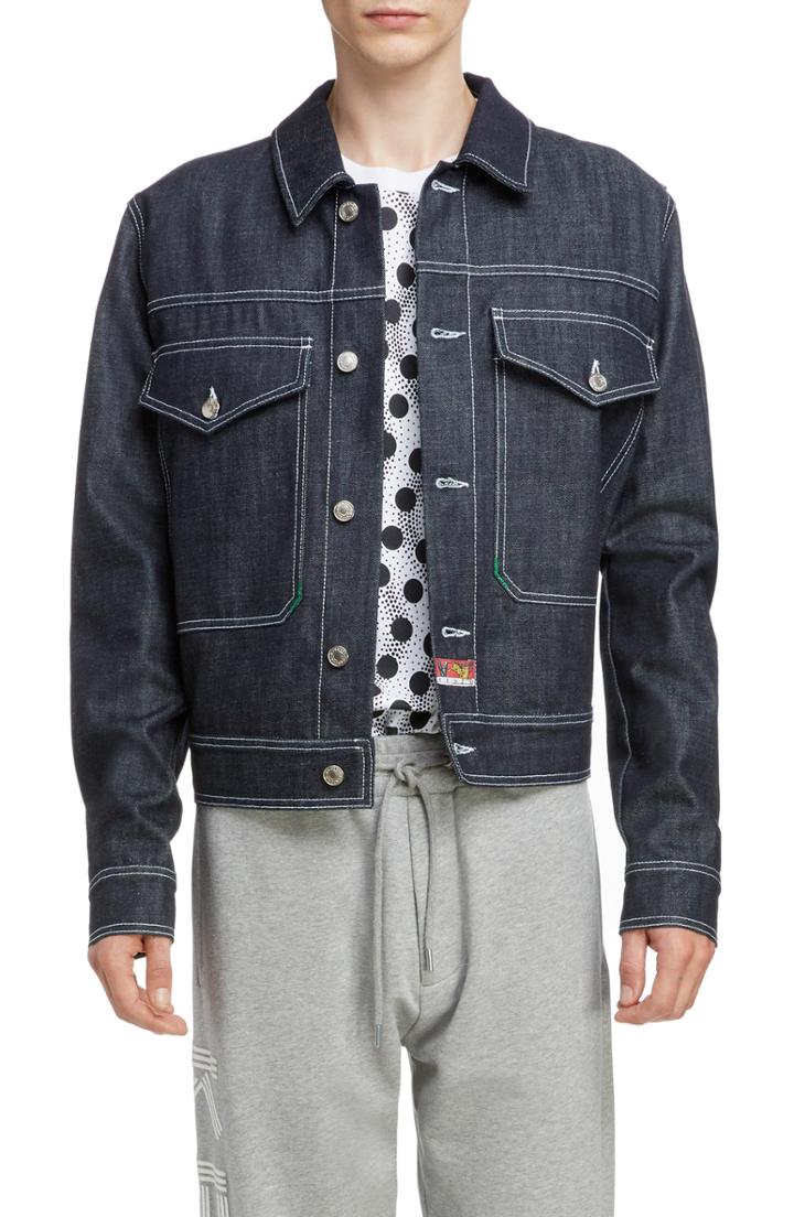 Men's Kenzo Jumping Tiger Embroidered Denim Jacket - Blue