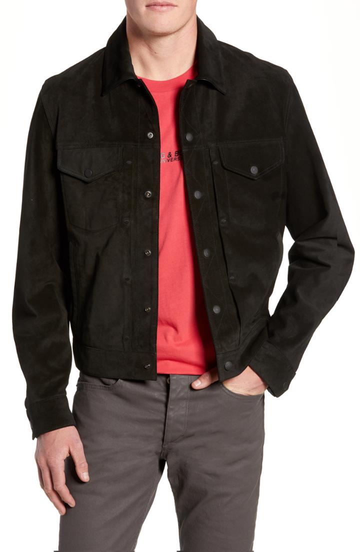 Men's Rag & Bone Suede Slim Fit Trucker Jacket - Black