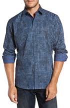 Men's Bugatchi Classic Fit Mottled Check Sport Shirt, Size - Blue