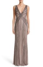 Women's Rachel Gilbert Hand Embellished V-neck Gown - Ivory