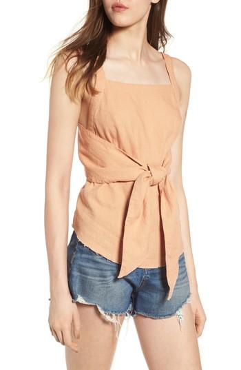 Women's Bp. Tie Front Linen Blend Tank Top, Size - Brown