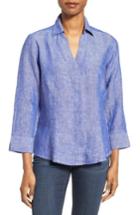 Petite Women's Foxcroft Linen Chambray Shirt P - Blue