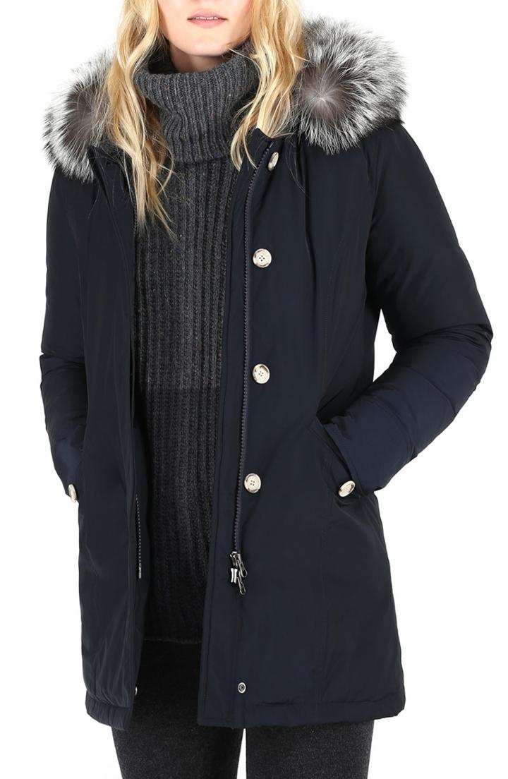 Women's Woolrich Luxury Arctic Down Parka With Genuine Fox Fur Trim - Blue