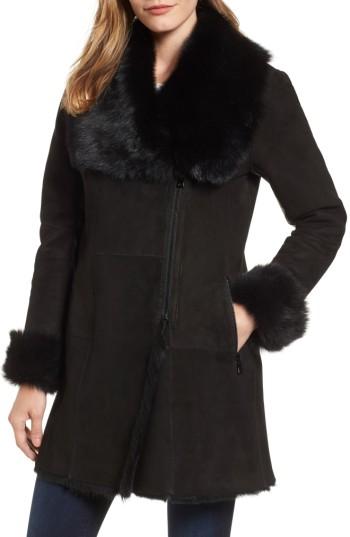 Women's Hiso Genuine Toscana Shearling Asymmetrical Coat