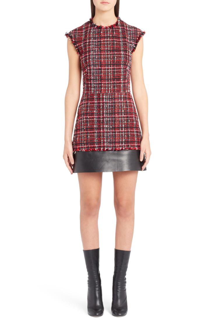Women's Alexander Mcqueen Leather Trim Tweed Minidress