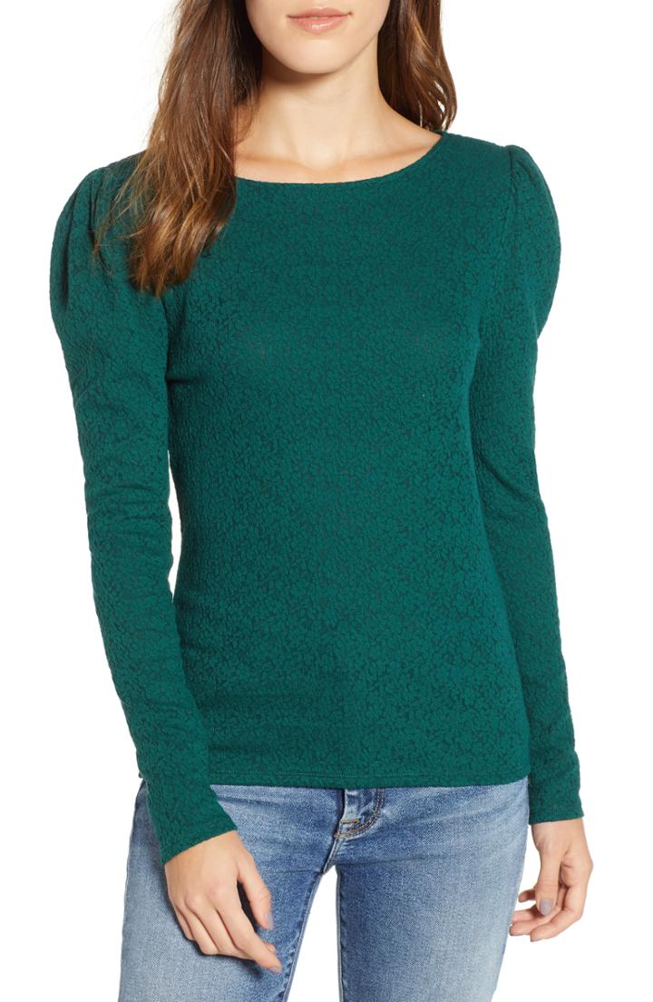 Women's Hinge Lace Puff Sleeve Top, Size - Green
