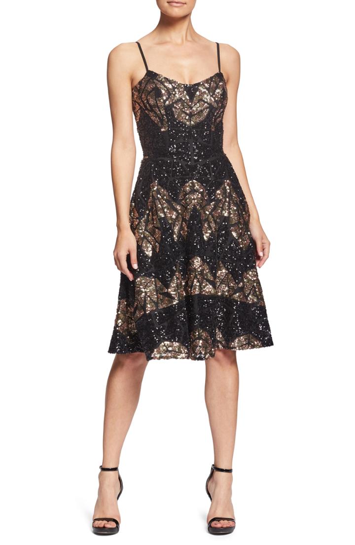 Women's Dress The Population Nikki Geometric Sequin Dress - Black