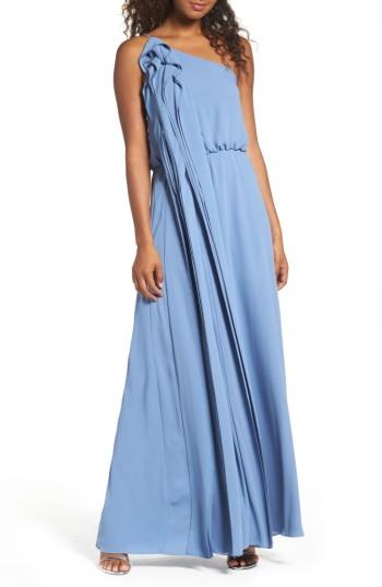 Women's Bcbgmaxazria Waterfall Ruffle One-shoulder Gown - Blue