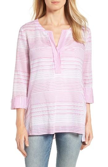 Women's Nydj 'regatta Stripe' Split Neck Tunic - Pink