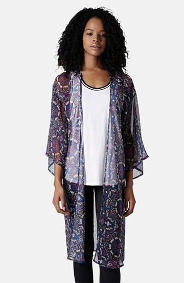 Topshop Kaleidoscope Print Kimono Blue Multi