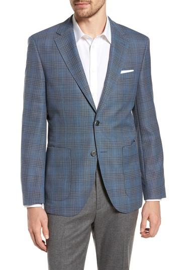Men's Boss Janson Classic Fit Plaid Wool Sport Coat L - Blue