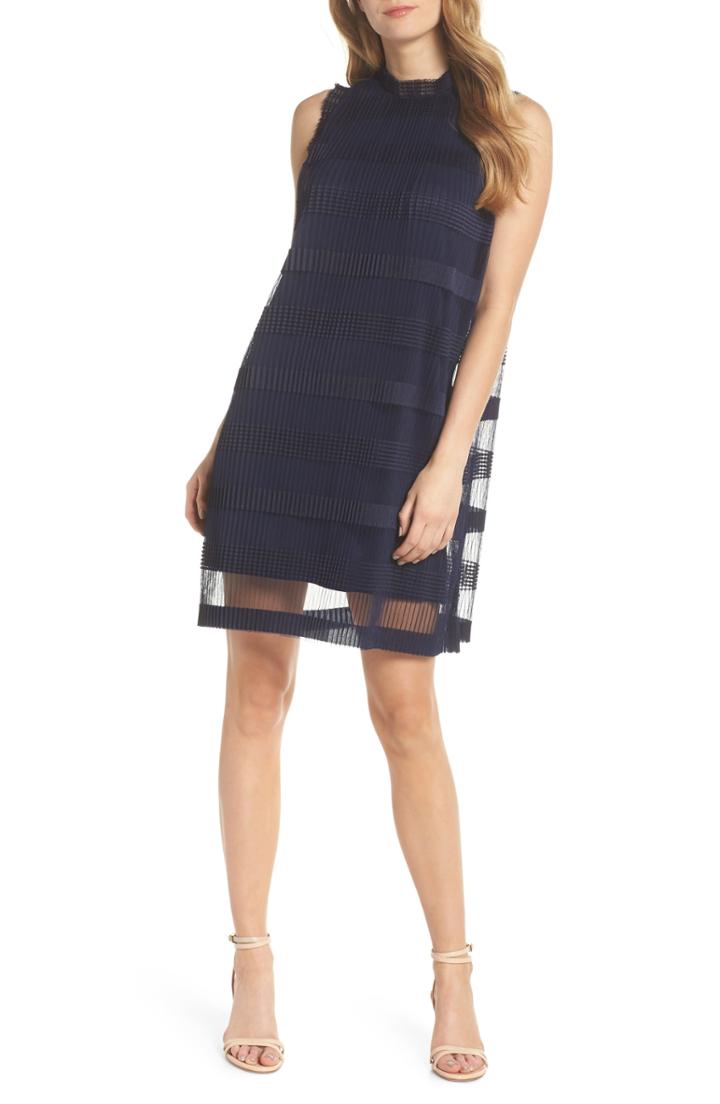 Women's Julia Jordan Stripe Pleated Chiffon Shift Dress - Blue