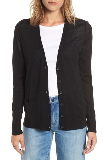 Women's Halogen V-neck Pocket Cardigan - Black