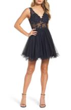 Women's Blondie Nites Embellished Mesh Fit & Flare Dress