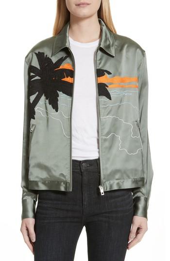 Women's Rag & Bone Roth Embroidered Satin Jacket - Green