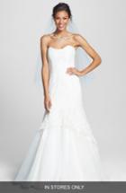 Women's Bliss Monique Lhuillier Lace Overlay Tulle Trumpet Wedding Dress, Size In Store Only - Ivory