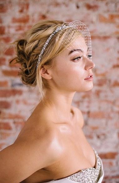Sara Gabriel 'peyton' Embellished Blusher Veil Hair Ribbon, Size - Ivory