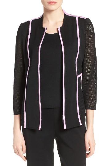 Women's Ming Wang Piped Mesh Knit Zip Front Jacket