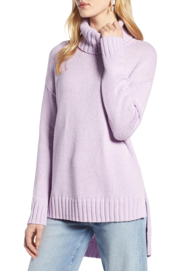 Women's Halogen High/low Turtleneck Sweater - Purple