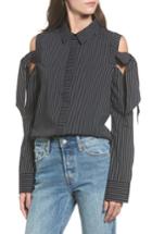 Women's Bp. Stripe Bow Cold Shoulder Top, Size - Black