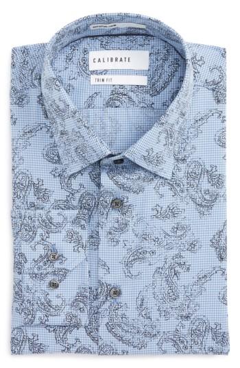 Men's Calibrate Trim Fit Paisley Plaid Dress Shirt