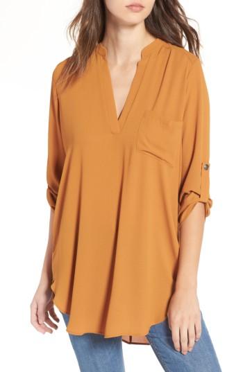 Women's Lush Perfect Roll Tab Sleeve Tunic - Brown