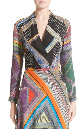 Women's Etro Patchwork Print Silk Faux Wrap Blouse Us / 42 It - Black
