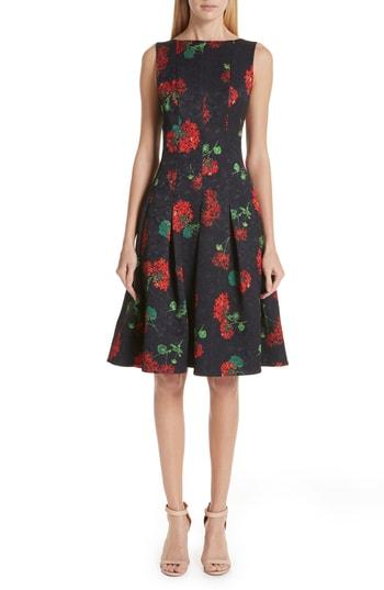 Women's Oscar De La Renta Floral Jacquard A-line Dress - Black