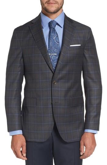 Men's David Donahue Arnold Classic Fit Plaid Wool Sport Coat L - Grey