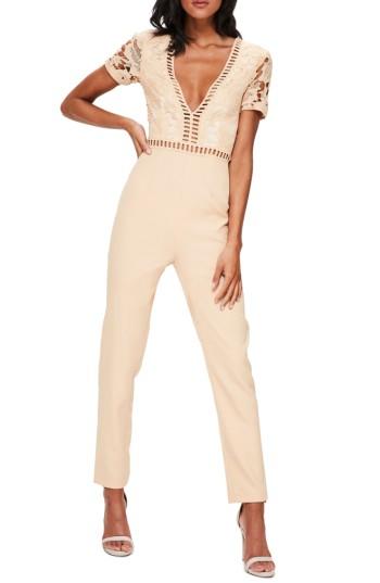 Women's Missguided Lace Top Jumpsuit Us / 14 Uk - Beige