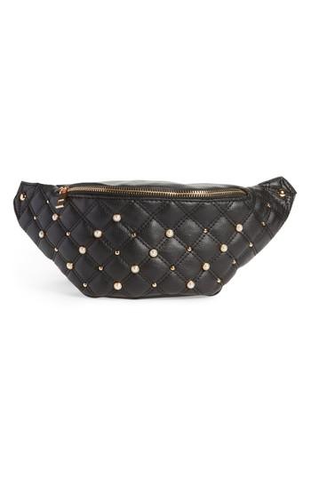 Women's Omg Quilted Imitation Pearl Belt Bag, Size - Black